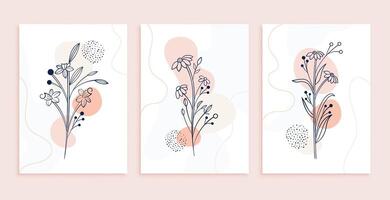 conception d'affiche de fleurs et de feuilles d'art en ligne minimal vecteur