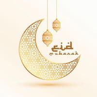 arabe style eid-ul-fitr salutation carte avec d'or lune et lanterne vecteur