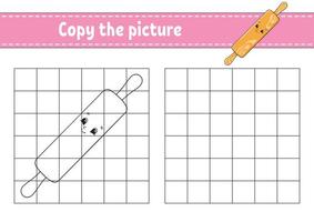 copier l'image. rouleau à pâtisserie. pages de livre de coloriage pour les enfants. feuille de travail de développement de l'éducation. jeu pour les enfants. pratique de l'écriture manuscrite. personnage de chat. vecteur