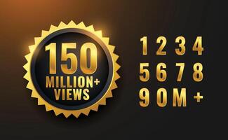 150 million vues d'or étiquette conception vecteur