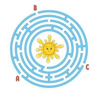 labyrinthe de cercle. jeu pour les enfants. puzzle pour les enfants. énigme de labyrinthe rond. illustration vectorielle de couleur. trouver le bon chemin. feuille de travail de l'éducation. vecteur