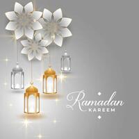 Ramadan kareem d'or et argent salutation carte conception vecteur