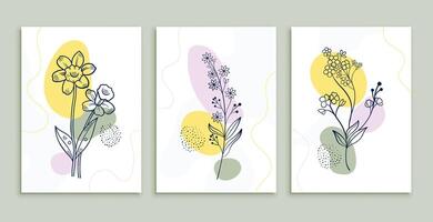 fleur ligne dessin affiches ensemble minimal botanique art vecteur