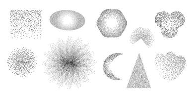 géométrique formes ensemble le sable effet pointillé texturé formes vecteur illustration, rond confettis points grunge modèle. abstrait ornement de fête modèle concept, tacheté chaotique particules, géométrique image