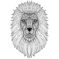 lion dessiné à la main pour livre de coloriage adulte vecteur