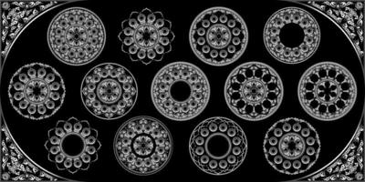 conception de mandala arabesque, formes rondes en argent blanc 3d et ornement est de frontière vecteur