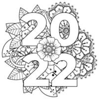 bonne année 2022 bannière ou modèle de carte avec fleur mehndi vecteur