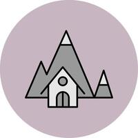 Montagne maison ligne rempli multicolore cercle icône vecteur