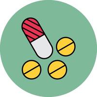 pilules ligne rempli multicolore cercle icône vecteur
