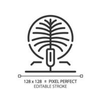 Dubai artificiel en forme de paume île linéaire icône. luxe cinq étoile Hôtel. monde classe station balnéaire. romantique Voyage. mince ligne illustration. contour symbole. vecteur contour dessin. modifiable accident vasculaire cérébral