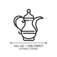 arabe café pot linéaire icône. antique Fait main traditionnel pot. luxe souvenir. unique prestigieux culture. mince ligne illustration. contour symbole. vecteur contour dessin. modifiable accident vasculaire cérébral