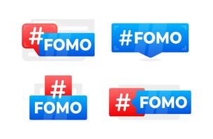 fomo hashtag bulles dans plat conception - une collection de moderne, coloré discours bulles avec le fomo hashtag, représentant le peur de disparu en dehors dans social médias culture vecteur