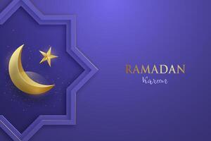 Ramadan kareem moderne salutation bannière avec or 3d croissant vecteur