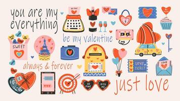 bannière pour Saint la Saint-Valentin jour, 14 février. main tiré cartes avec l'amour éléments, cœur, texte. vecteur