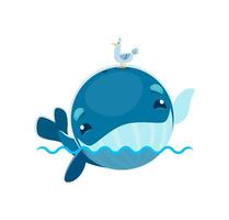 bleu baleine dessin animé personnage, kawaii mer animal vecteur