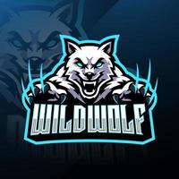 création de logo de mascotte de loup sauvage esport vecteur