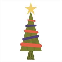 arbre de Noël avec style rétro étoile et rubans est isolé sur fond blanc. illustration vectorielle dans un design plat dans un style moderne du milieu du siècle vecteur