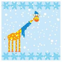 carte d'hiver avec une jolie girafe vecteur