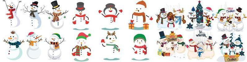 Ensemble d'icônes de différents types de bonhomme de neige couleur dessin animé vecteur