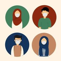 avatars homme et femme portant des masques. avatars musulmans vecteur