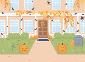 halloween day house avant télévision couleur vector illustration