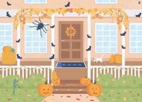 halloween day accueil extérieur plat couleur vector illustration