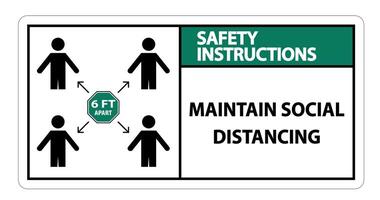 les instructions de sécurité maintiennent la distance sociale, restez à 6 pieds de distance, signe de coronavirus covid-19 isoler sur fond blanc, illustration vectorielle eps.10 vecteur