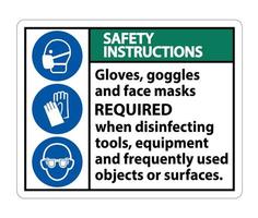 consignes de sécurité gants, lunettes et masques requis signe sur fond blanc, illustration vectorielle eps.10 vecteur