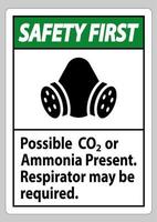 sécurité d'abord signe EPI présence possible de co2 ou d'ammoniac, un respirateur peut être requis vecteur