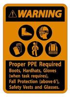 panneau d'avertissement ppe approprié bottes, casques, gants lorsque la tâche nécessite une protection antichute avec symboles ppe vecteur