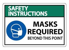 consignes de sécurité masques requis au-delà de ce point signe isoler sur fond blanc, vector illustration eps.10