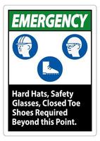 signe d'urgence casques de sécurité, lunettes de sécurité, chaussures à bout fermé requis au-delà de ce point vecteur