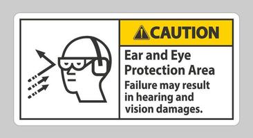 panneau d'avertissement zone de protection des oreilles et des yeux, une défaillance peut entraîner des dommages auditifs et visuels vecteur