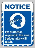 avis signe une protection oculaire requise dans cette zone, des blessures graves en résulteront vecteur