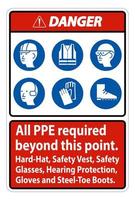 danger ppe requis au-delà de ce point. casque, gilet de sécurité, lunettes de sécurité, protection auditive vecteur