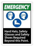 signe d'urgence casques, lunettes de sécurité et chaussures de sécurité requis au-delà de ce point avec le symbole ppe vecteur