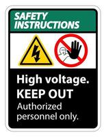 Consignes de sécurité à haute tension isoler signe isoler sur fond blanc, vector illustration eps.10