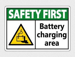 premier signe de zone de charge de batterie de sécurité sur fond transparent vecteur