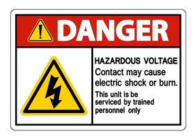 danger un contact de tension dangereux peut provoquer un choc électrique ou un signe de brûlure sur fond blanc vecteur