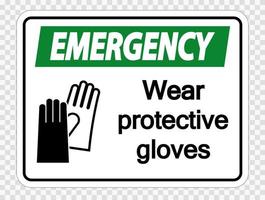 porter des gants de protection d'urgence signe sur fond transparent vecteur