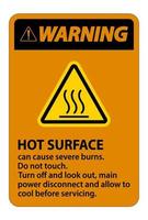 Panneau d'avertissement de surface chaude sur fond blanc vecteur