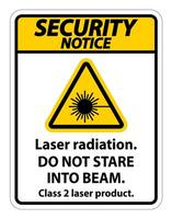 Avis de sécurité rayonnement laser, ne pas regarder dans le faisceau, signe de produit laser de classe 2 sur fond blanc vecteur