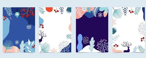 collection de fond d'hiver sertie d'arbre, de pluie, de fleur, de feuilles. illustration vectorielle modifiable pour l'invitation de Noël, la carte postale et la bannière de site Web vecteur