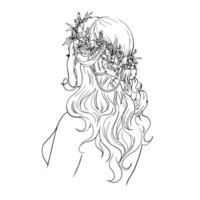 vecteur graphique ligne dessin de une Jeune femme avec fleurs