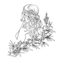 vecteur graphique ligne dessin de une Jeune femme avec fleurs