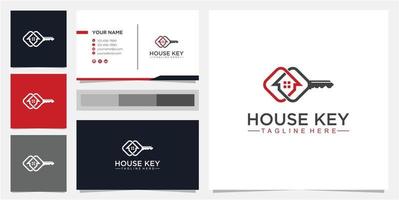 maison créative et modèle de conception de logo clé avec carte de visite premium vecteur