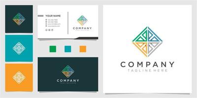 modèle de conception de logo de communauté de ligne colorée avec carte de visite vecteur