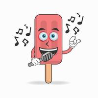 le personnage mascotte de crème glacée rouge chante. illustration vectorielle vecteur