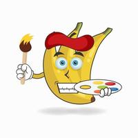 le personnage mascotte banane devient peintre. illustration vectorielle vecteur
