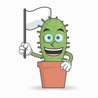 personnage de mascotte de cactus tenant un drapeau blanc. illustration vectorielle vecteur
